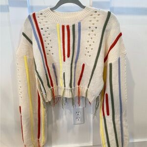 J.HER Striped Knit Cropped Sweater Multicolor Medium NWT